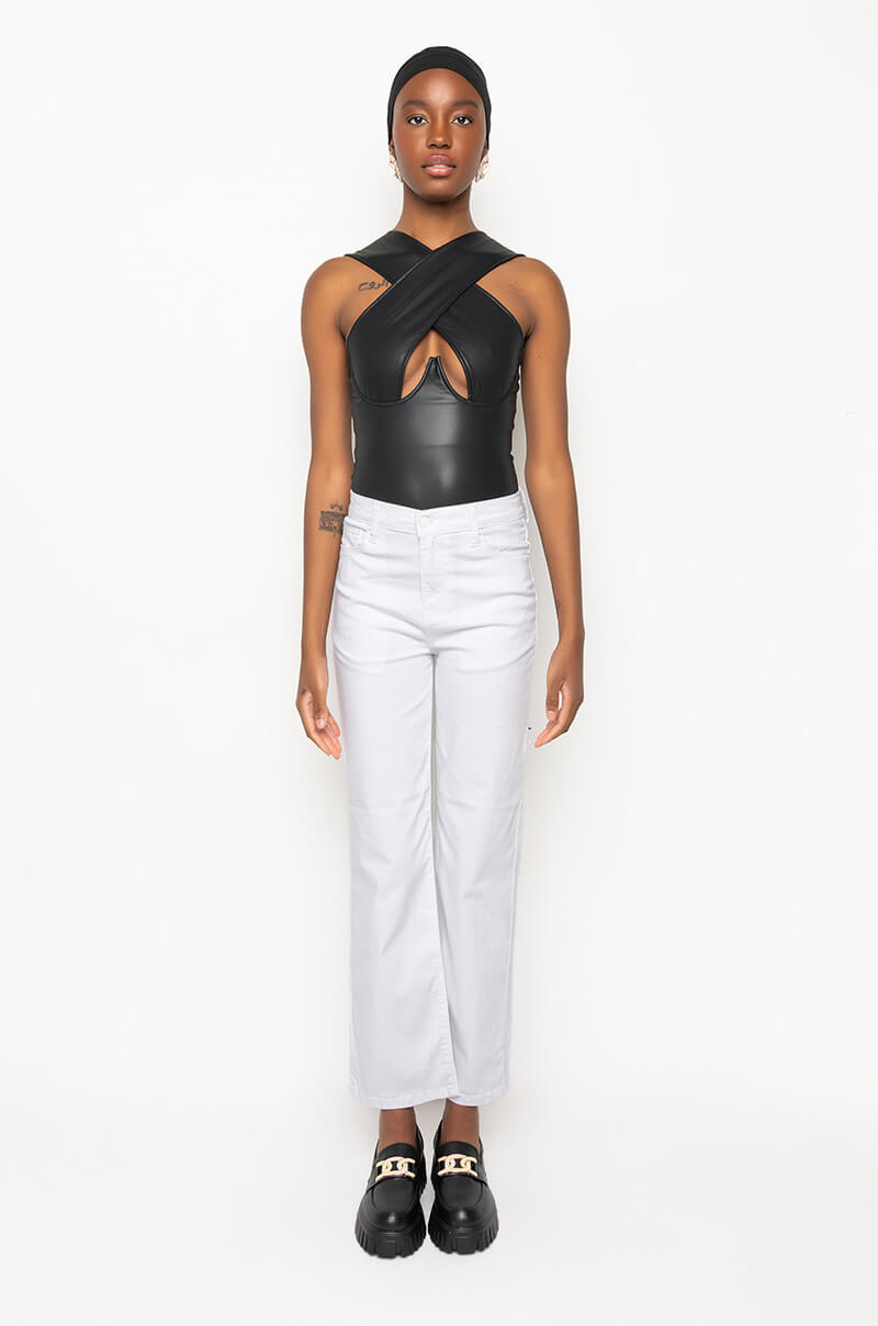 PROVOCATIVE PLEATHER SLEEVELESS BODYSUIT