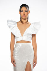 PUFF SHOULDER CROPPED BLOUSE IN WHITE