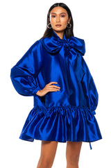 PUFF SLEEVE DROP WAIST MINI DRESS