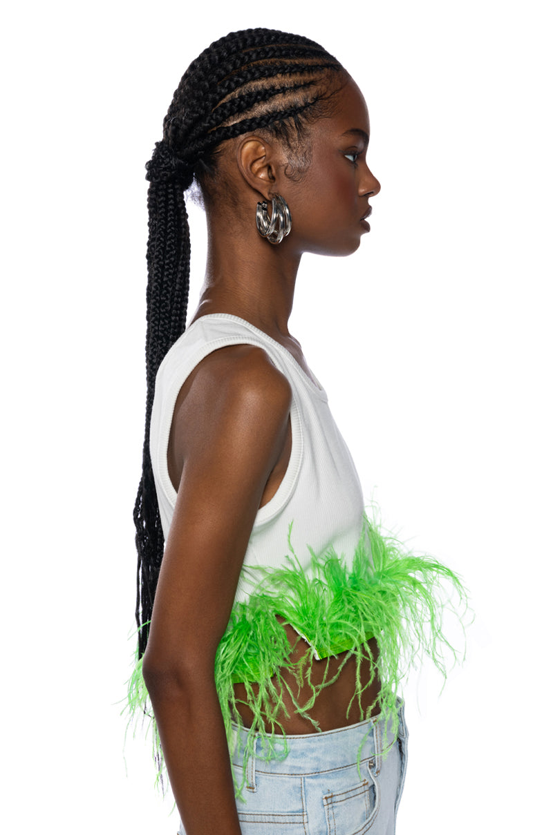 QUEEN OF EVERYTHING FEATHER DETAIL TANK TOP