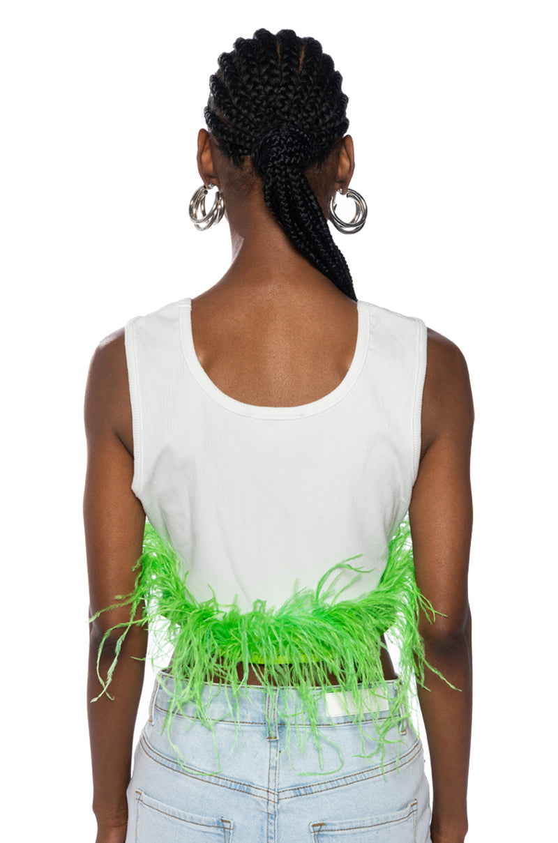 QUEEN OF EVERYTHING FEATHER DETAIL TANK TOP