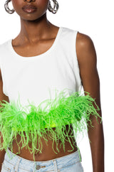 QUEEN OF EVERYTHING FEATHER DETAIL TANK TOP