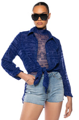 QUEENIE FLOCKED BUTTON DOWN BLOUSE