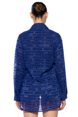 QUEENIE FLOCKED BUTTON DOWN BLOUSE