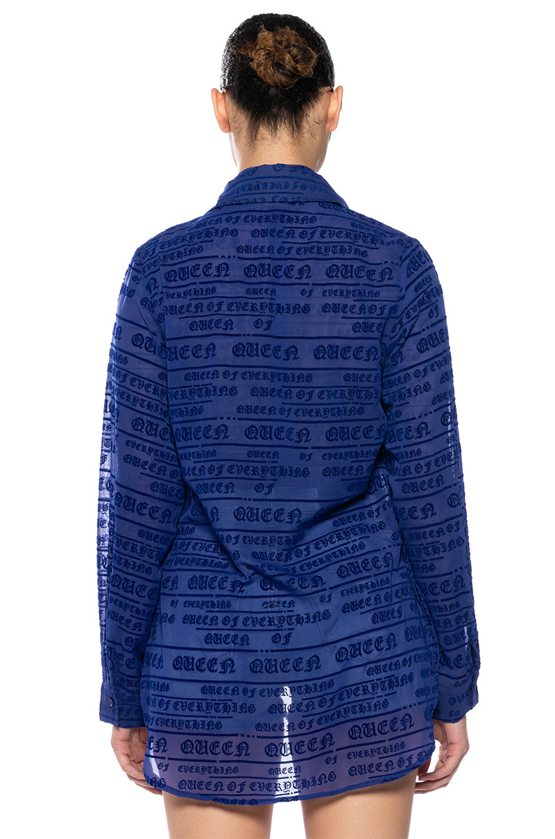 QUEENIE FLOCKED BUTTON DOWN BLOUSE