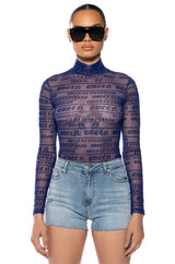 QUEEN OF EVERYTHING FLOCKED LONG SLEEVE MESH BODYSUIT