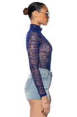 QUEEN OF EVERYTHING FLOCKED LONG SLEEVE MESH BODYSUIT