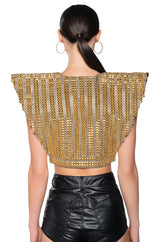 QUEEN OF EVERYTHING GOLD EMBELLISHED HIGH SHOULDER TOP