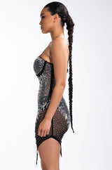 QUEEN OF THOTS RHINESTONE MESH MINI DRESS