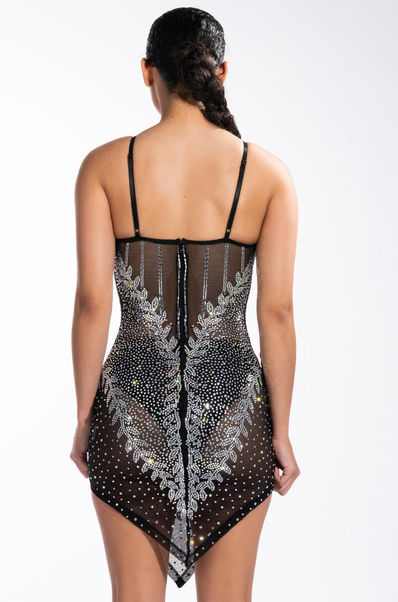 QUEEN OF THOTS RHINESTONE MESH MINI DRESS