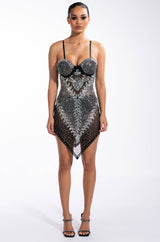 QUEEN OF THOTS RHINESTONE MESH MINI DRESS