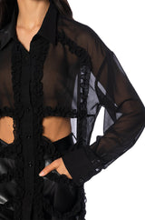 QUINN CUTOUT TEXTURED BUTTON DOWN BLOUSE