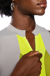 RACE MY MIND ZIPPER DETAIL SLEEVELESS BODYSUIT