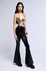 RADIATE FAUX LEATHER METALLIC HALTERNECK BRALETTE