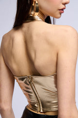 RADIATE FAUX LEATHER METALLIC HALTERNECK BRALETTE