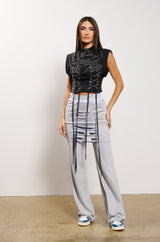 RAIN LAYERED SHREDDED SKIRT OVERLAY SWEATPANT
