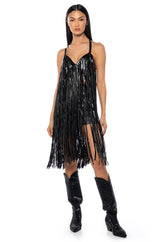 RAVE GIRL HALTER TASSEL BRA TOP IN BLACK