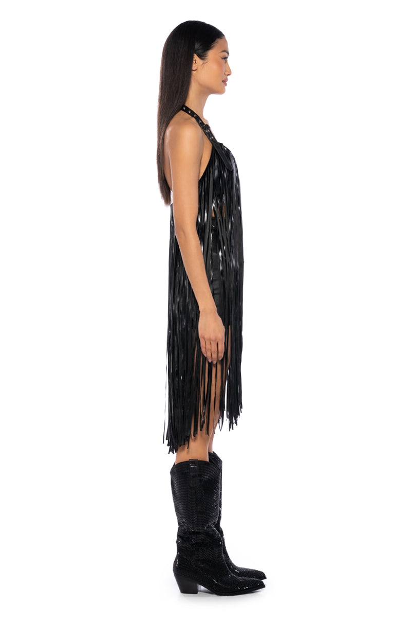 RAVE GIRL HALTER TASSEL BRA TOP IN BLACK