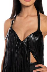 RAVE GIRL HALTER TASSEL BRA TOP IN BLACK