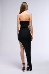 RAISE A GLASS EMBELLISHED ASYMMETRICAL MINI DRESS