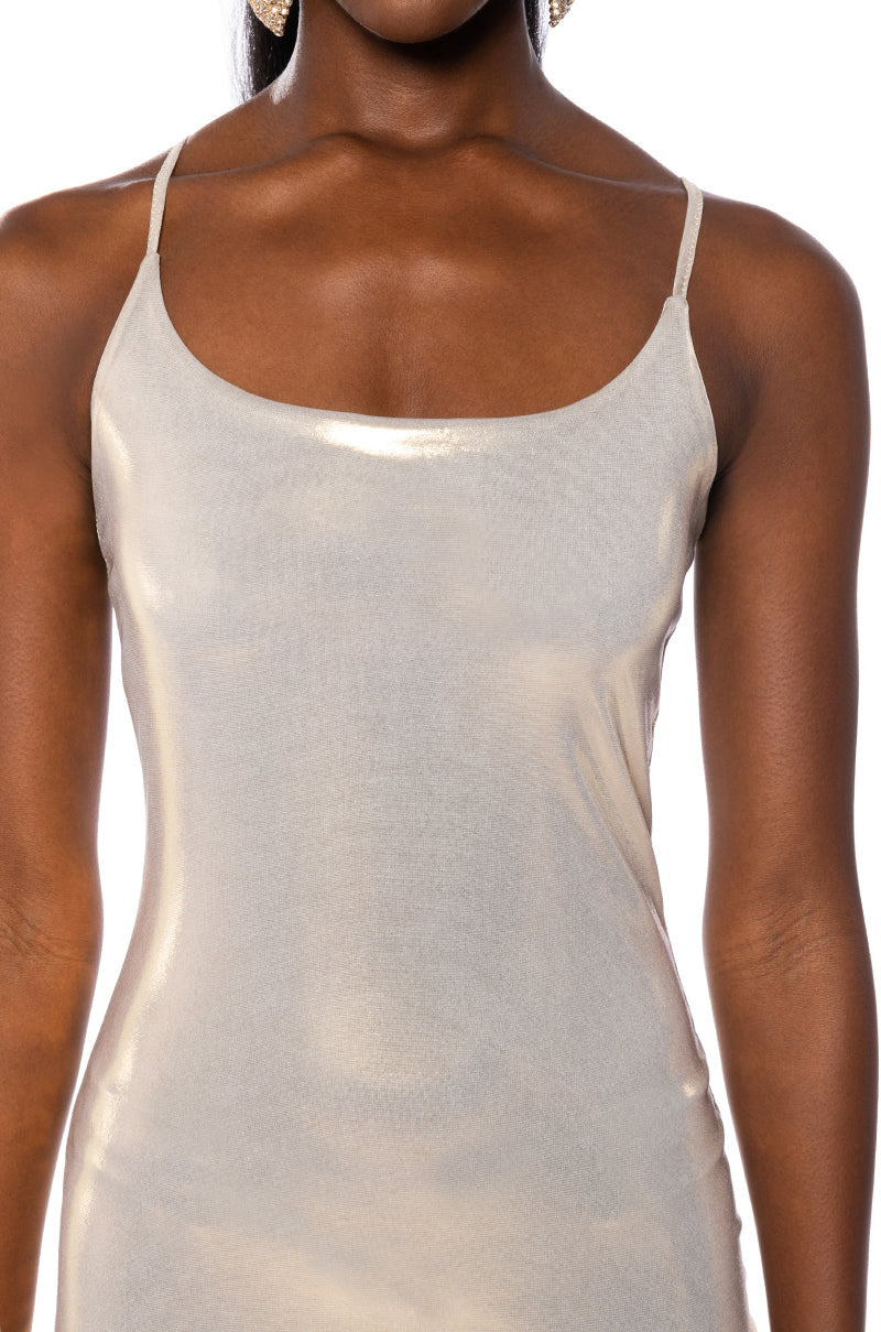 RAVE GIRL METALLIC MINI DRESS