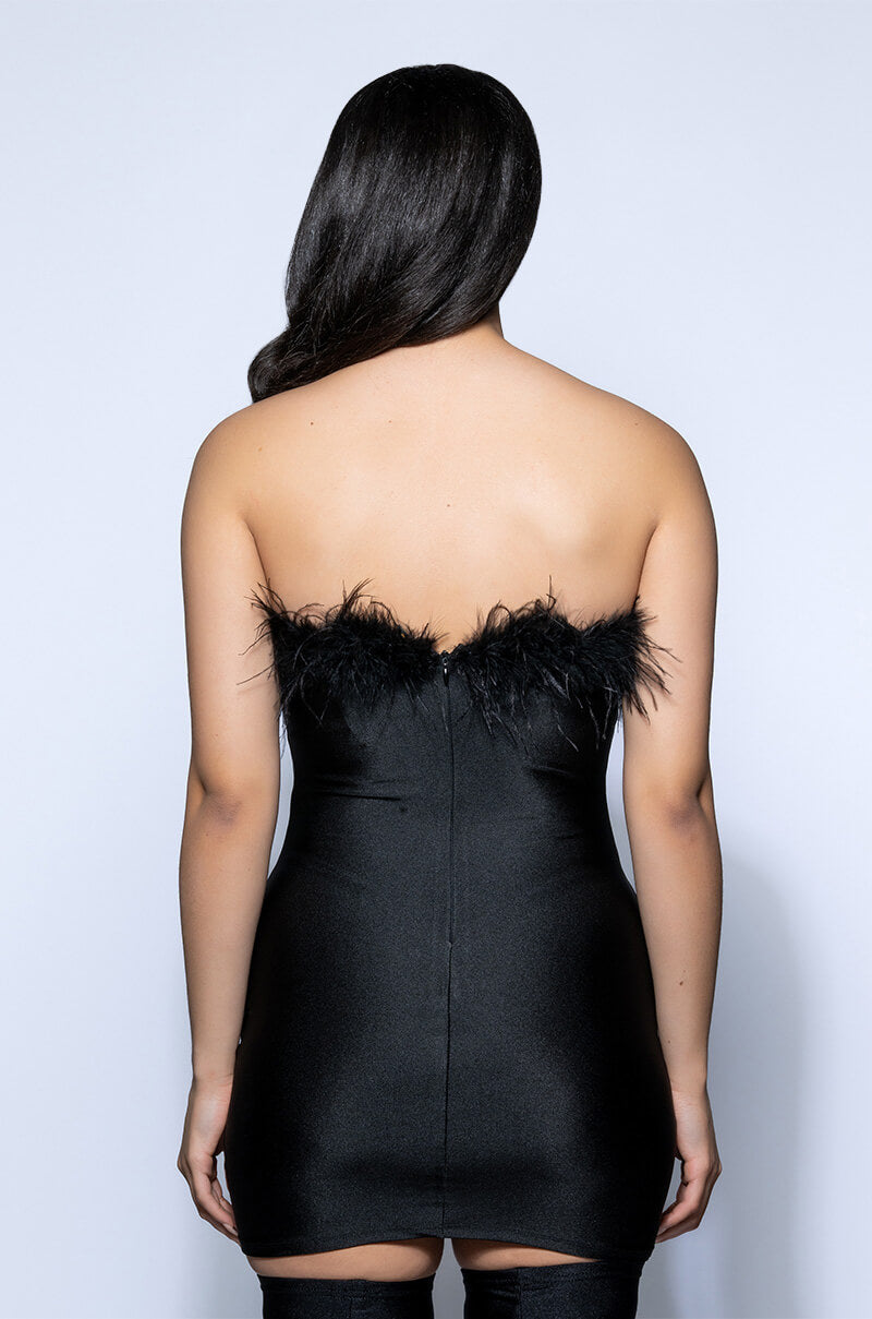 MONIQUE FEATHER DETAIL MINI DRESS