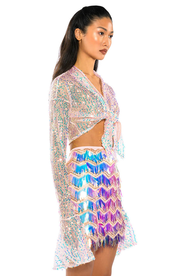 READY FOR LOVE LONG SLEEVE SEQUIN WRAP BLOUSE