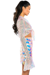 READY FOR LOVE LONG SLEEVE SEQUIN WRAP BLOUSE
