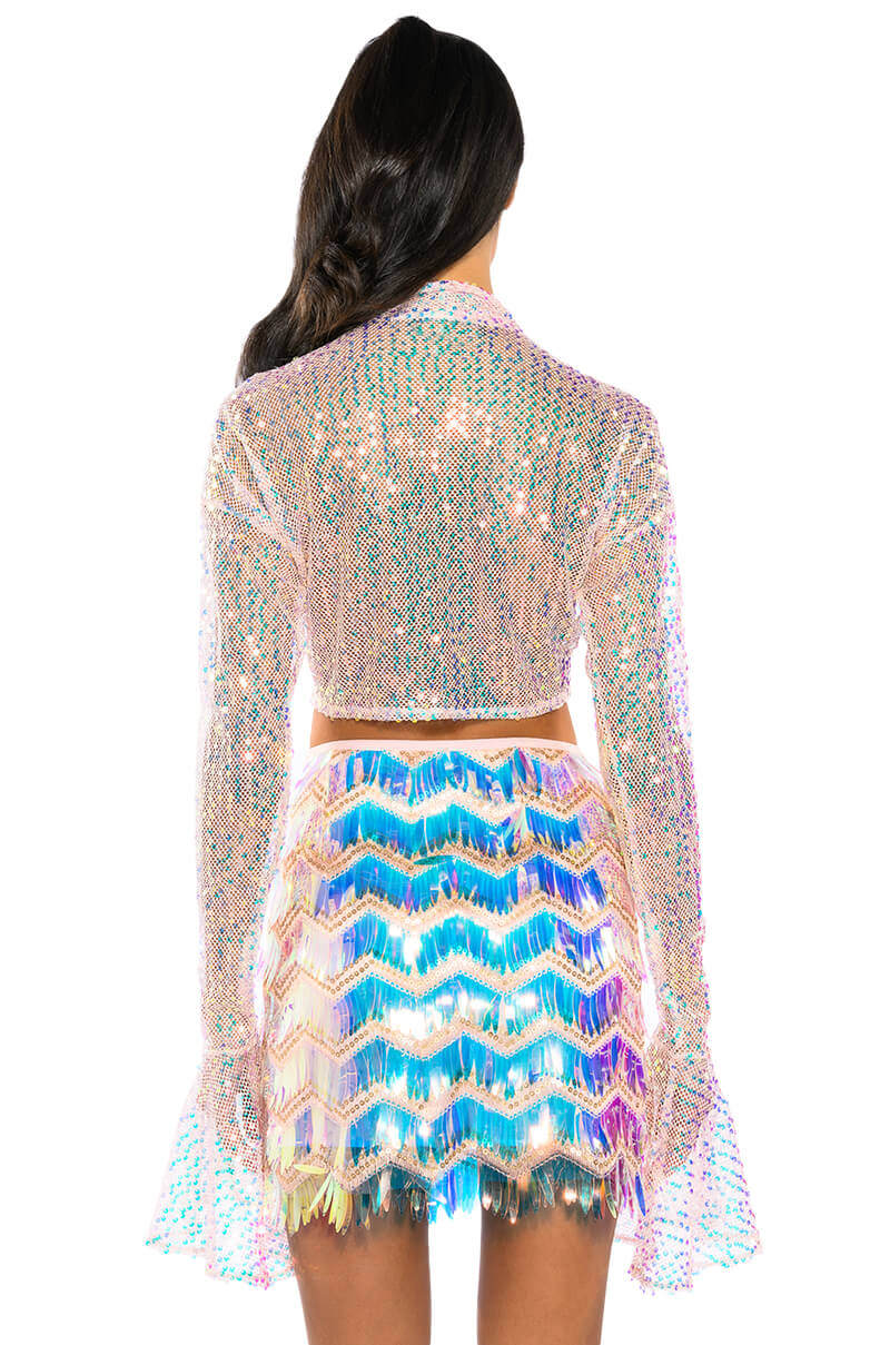 READY FOR LOVE LONG SLEEVE SEQUIN WRAP BLOUSE