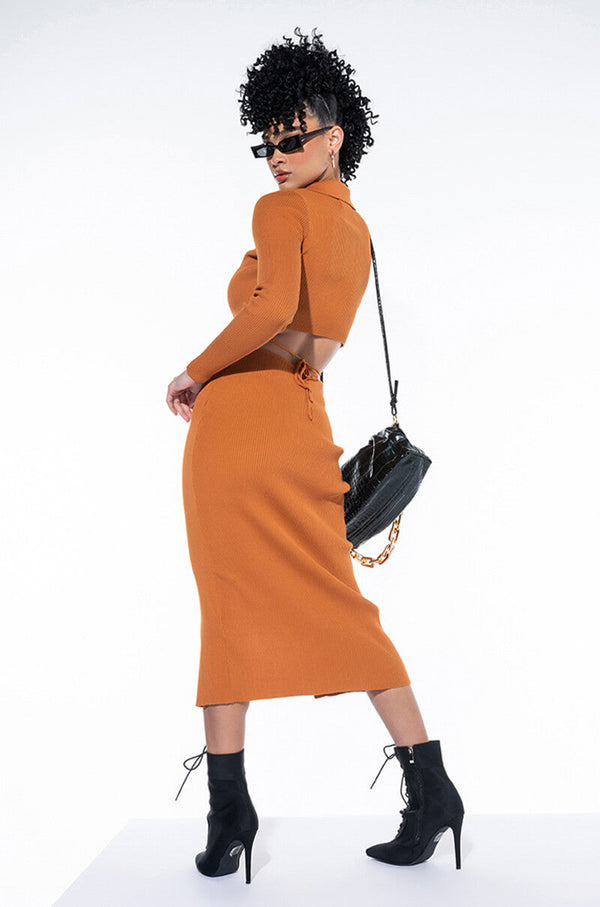 READY FOR YA MIDI BUTTON UP DRESS WITH BACK CUT OUT