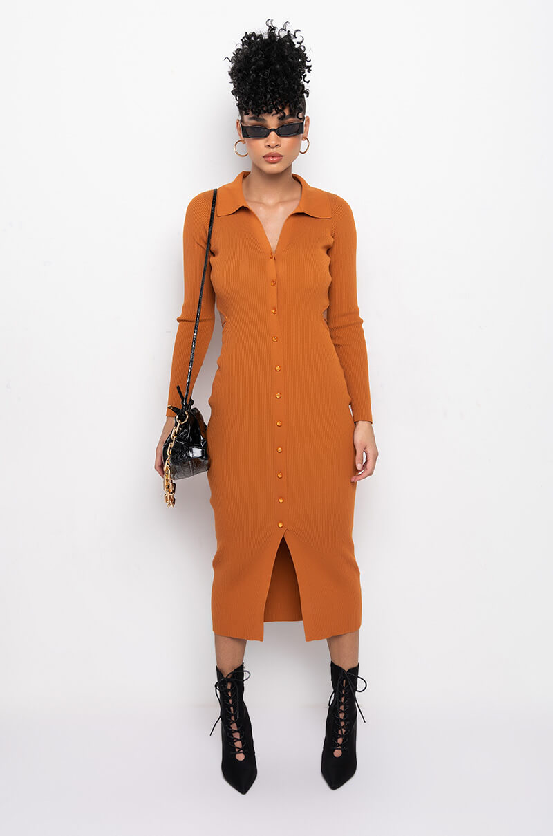 READY FOR YA MIDI BUTTON UP DRESS WITH BACK CUT OUT
