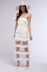 READY TO PARTY FEATHER CUT OUT MIDI DRESS