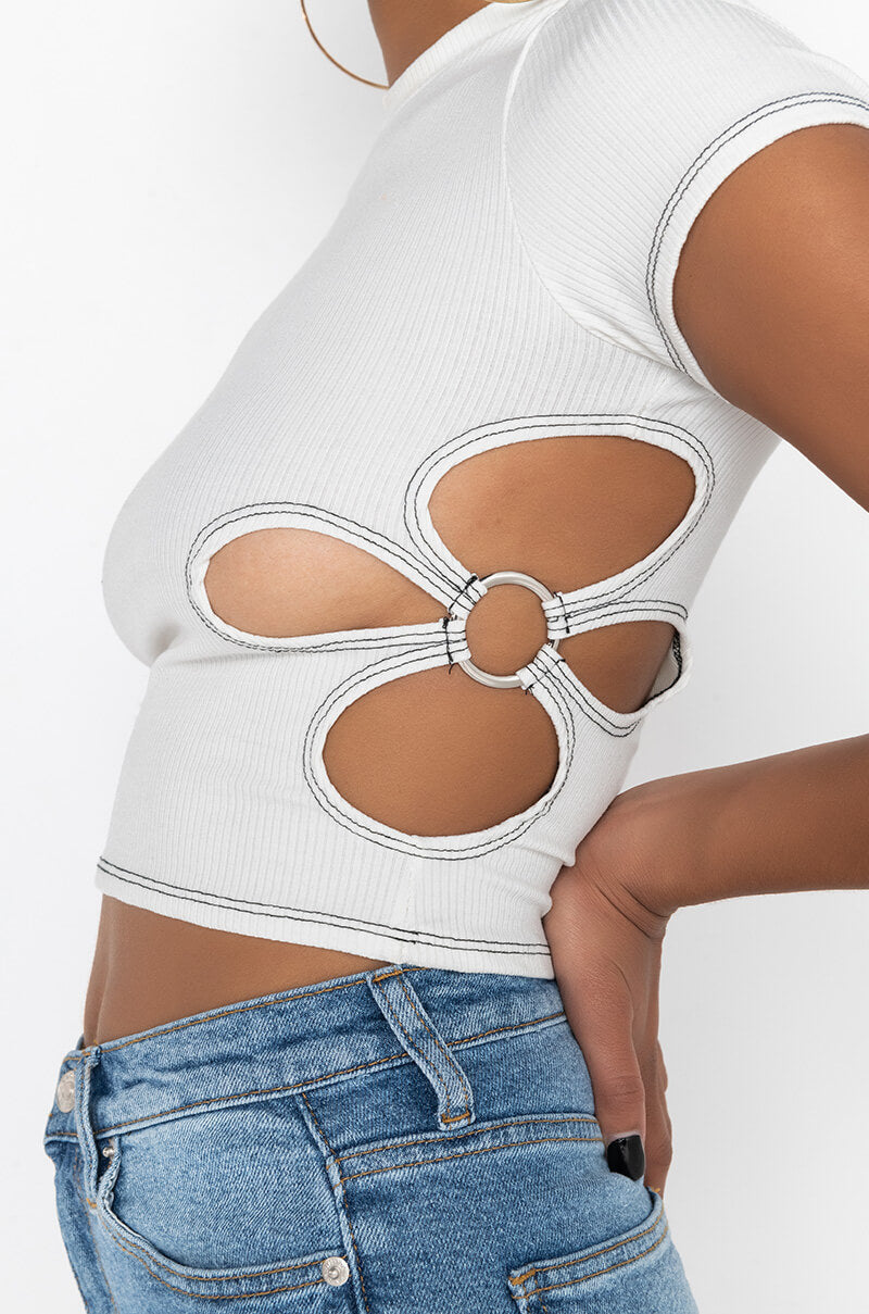 KYLIE CUT OUT RIBBED CROP TOP