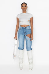 KYLIE CUT OUT RIBBED CROP TOP