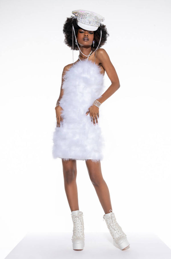REAL LIFE MUSE MINI FAUX FEATHERS DRESS