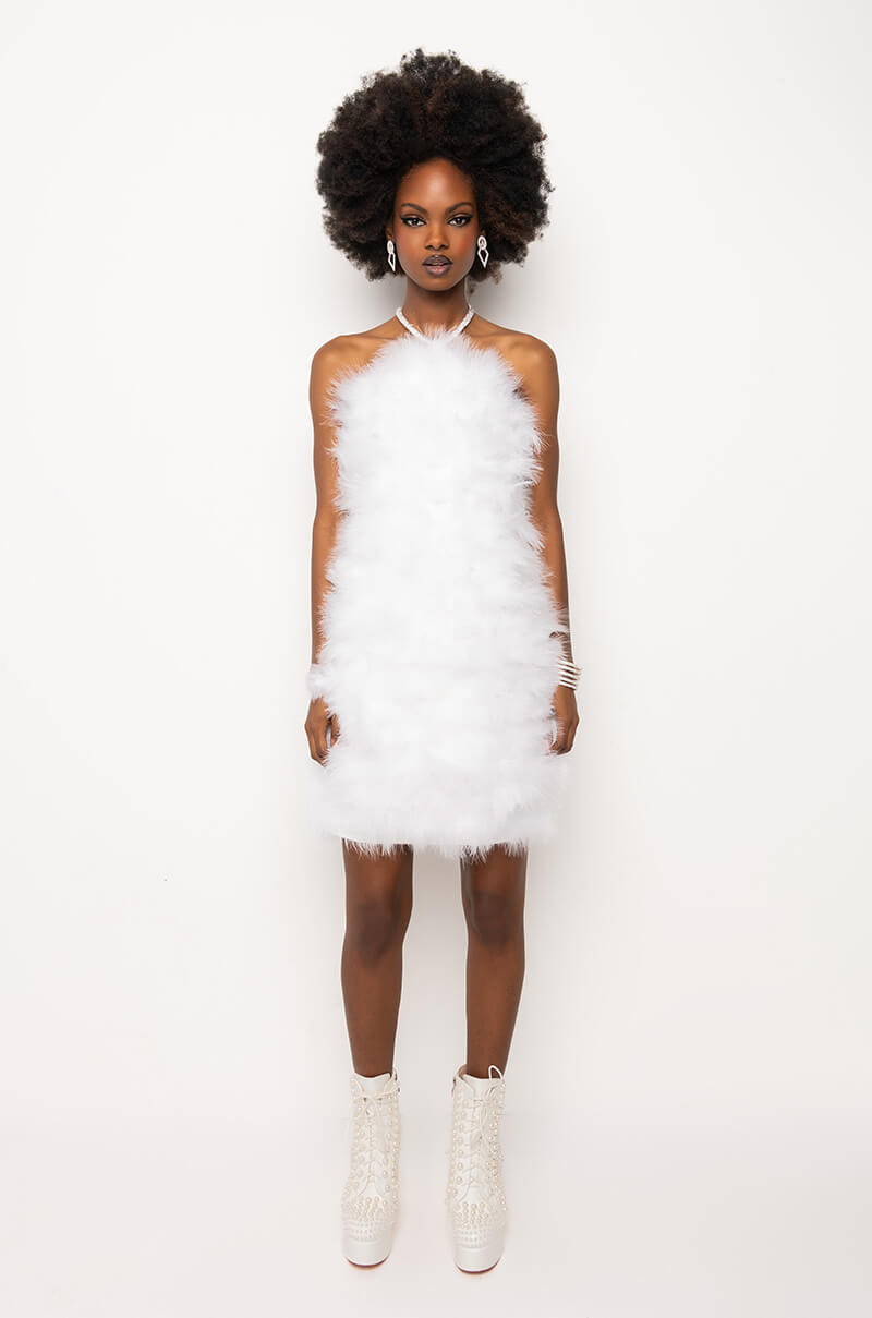 REAL LIFE MUSE MINI FAUX FEATHERS DRESS