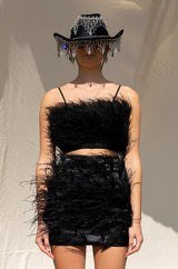 REAL OSTRICH FEATHERS CROP MESH BANDEAU