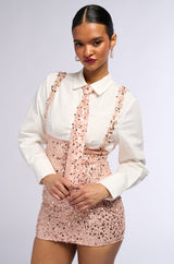 REBECCA SEQUIN POPLIN MINI DRESS WITH TIE
