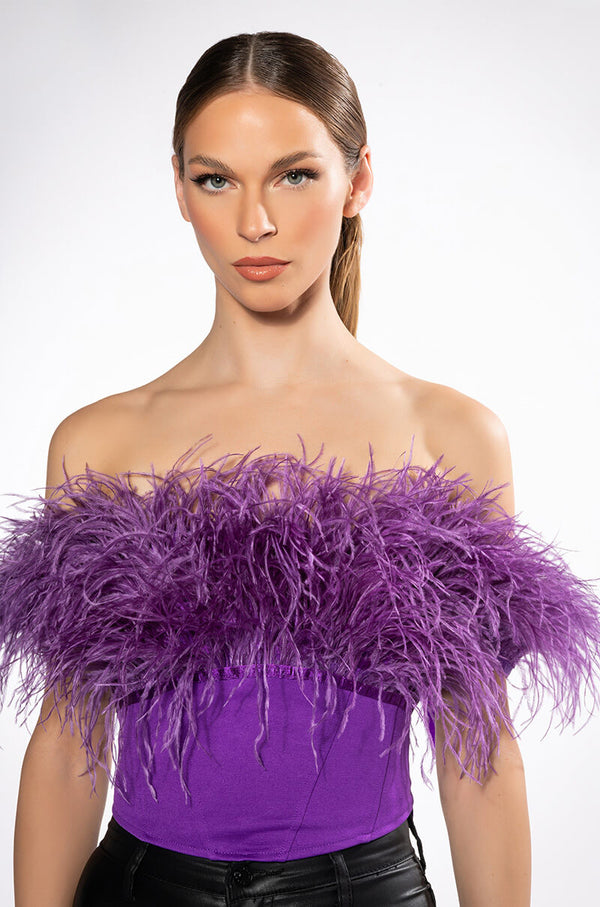 REGAL OFF THE SHOULDER FEATHER CORSET