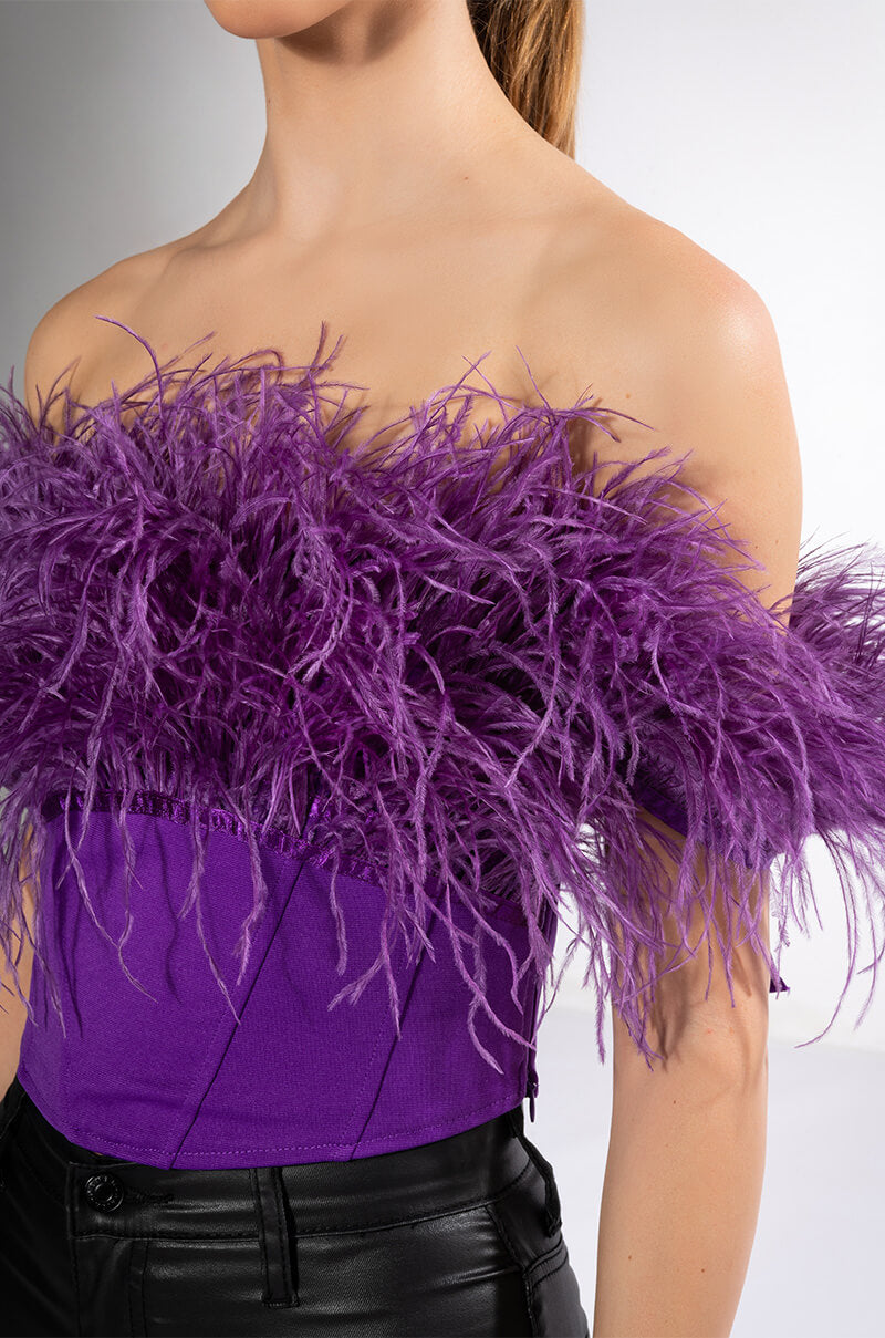 REGAL OFF THE SHOULDER FEATHER CORSET