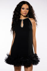REGINA RHINESTONE TRIM SLEEVELESS SHIFT DRESS