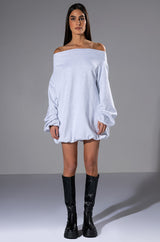 RELAXED CUTIE FRENCH TERRY OFF THE SHOULDER MINI DRESS