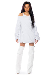 RELAXED CUTIE FRENCH TERRY OFF THE SHOULDER MINI DRESS