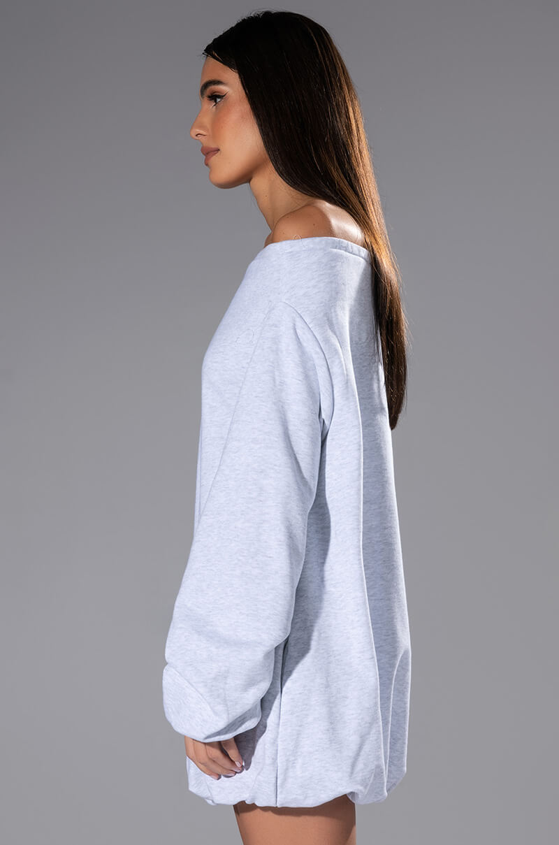 RELAXED CUTIE FRENCH TERRY OFF THE SHOULDER MINI DRESS