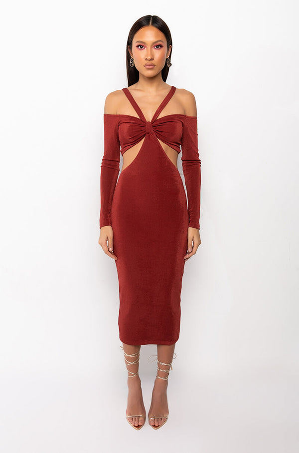 REMI CUT OUT SLINKY MIDI DRESS