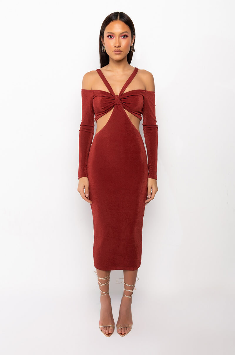 REMI CUT OUT SLINKY MIDI DRESS