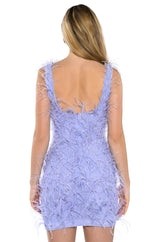 RENDEZVOUS SLEEVELESS FEATHER MINI DRESS
