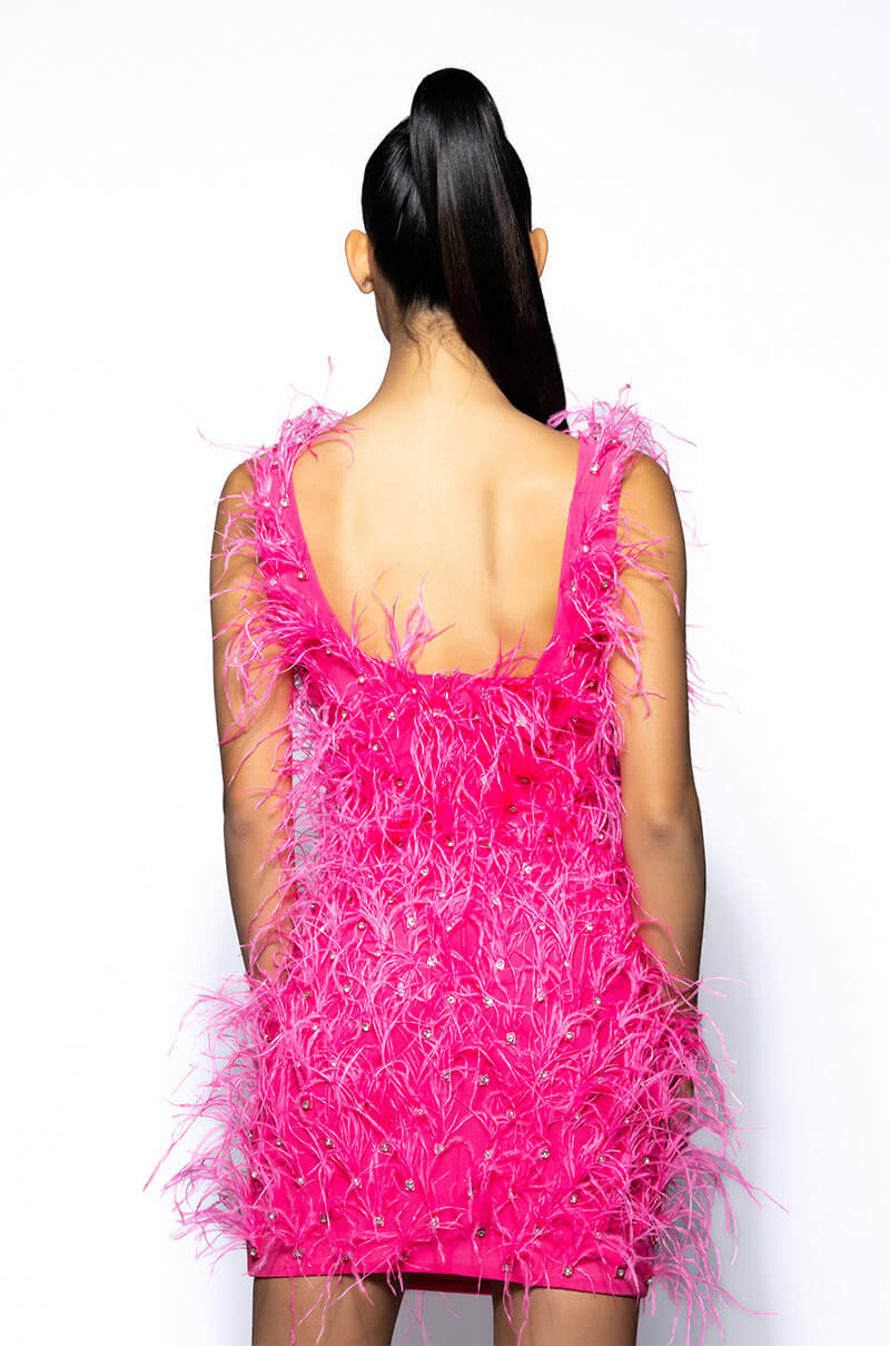 STAR OF THE SHOW FEATHER MINI DRESS