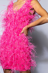 STAR OF THE SHOW FEATHER MINI DRESS