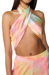 RESORT BADDIE OMBRE PRINT BANDEAU TIE TOP